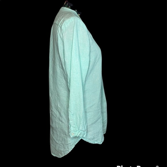 L.L. bean 100% Linen V-Neck Hi-Lo Tunic Top Light Turquoise Teal Blue - Picture 4 of 11